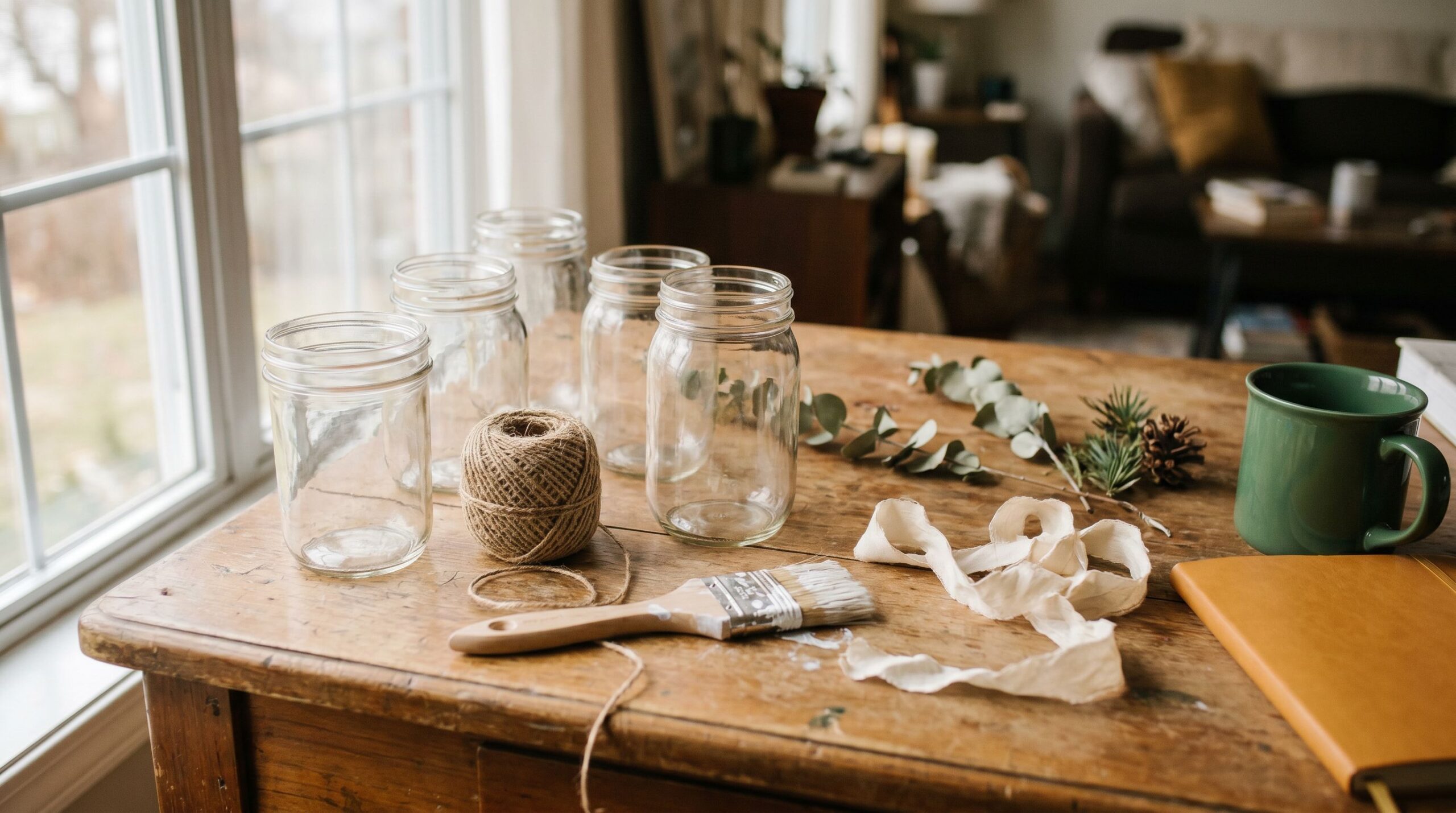 Budget diy home decor flatlay on a craft table