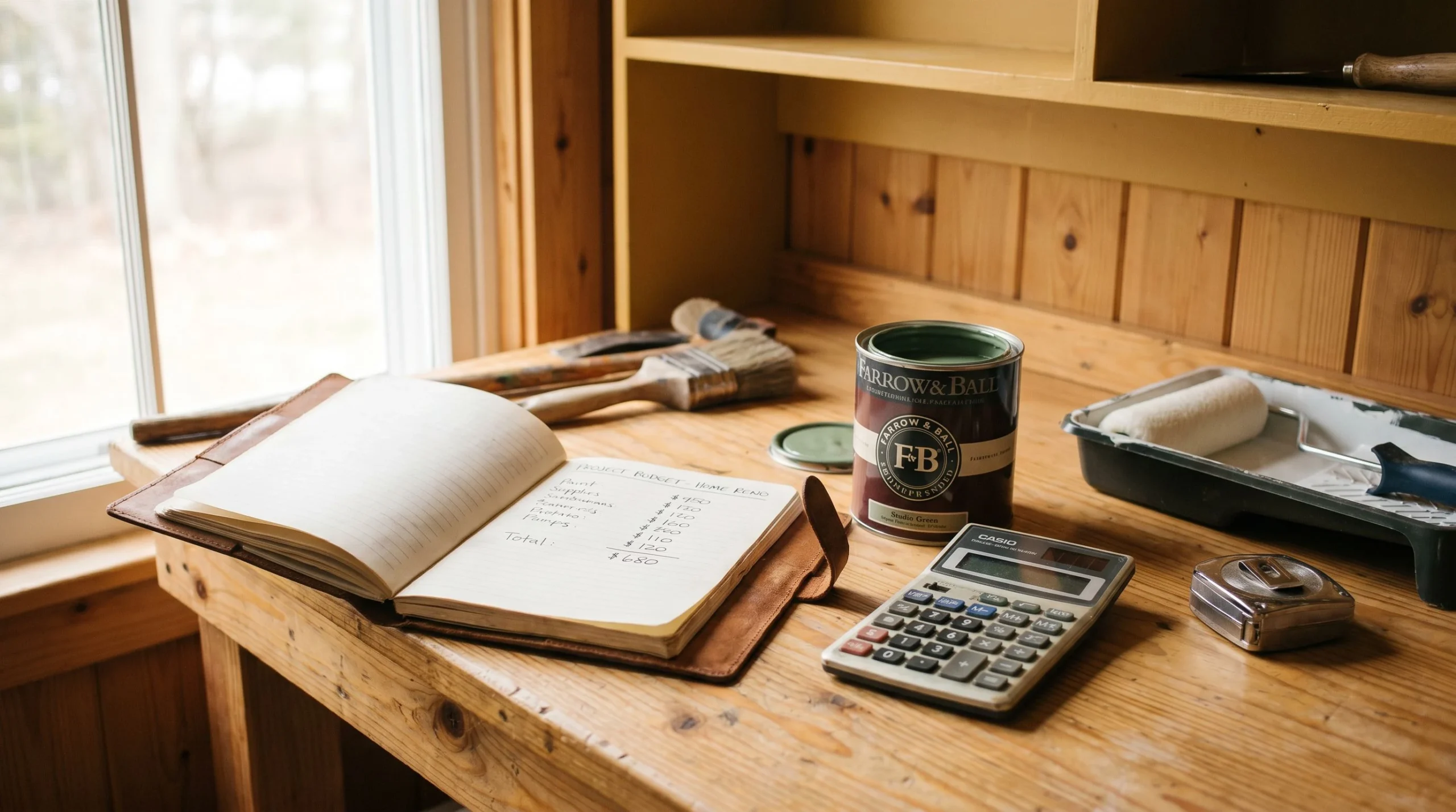Home improvement cost statistics: project budget on a workbench
