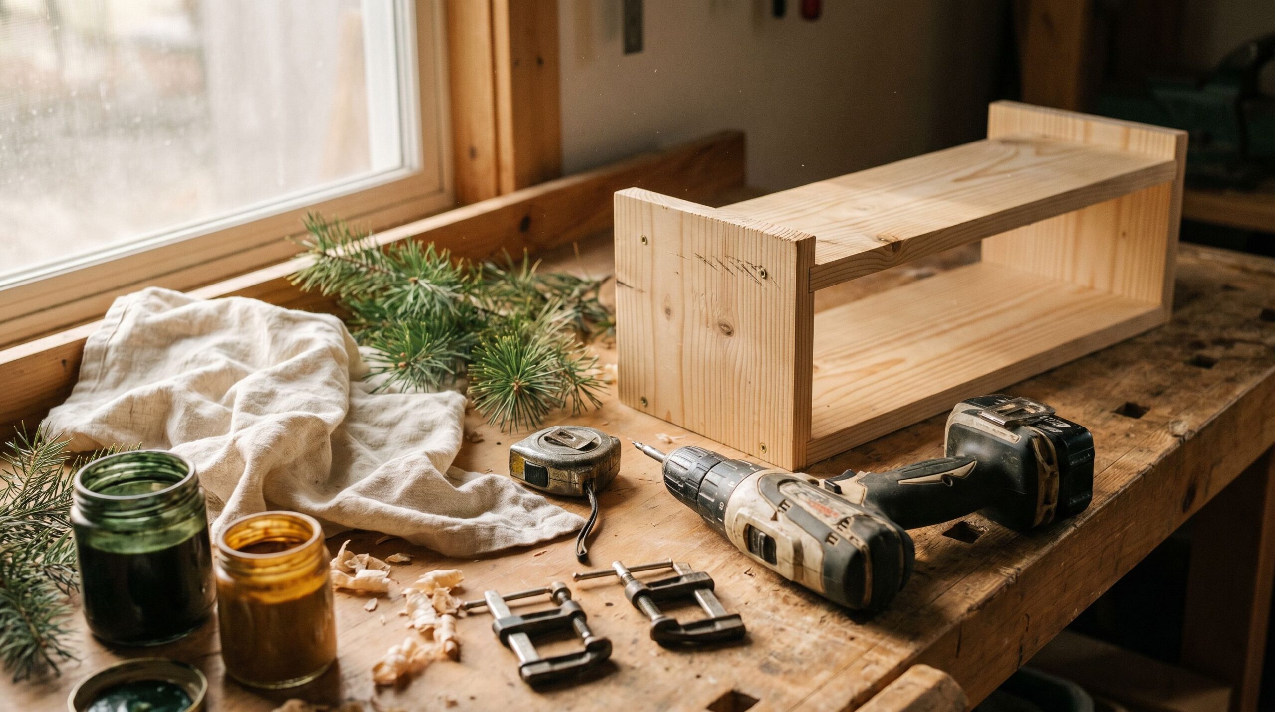 A cozy weekend diy scene on a worktable